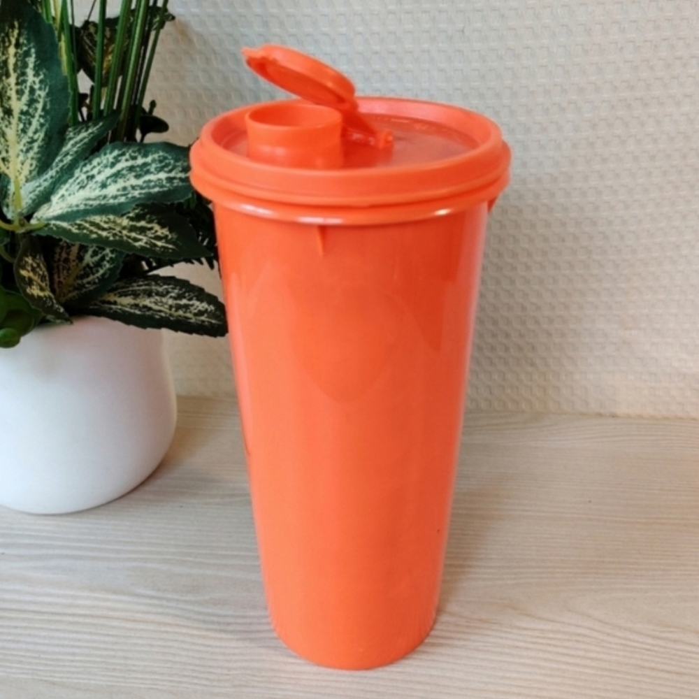 Vintage Tupperware Tall Orange Container w/pour aperture & cap H 9"